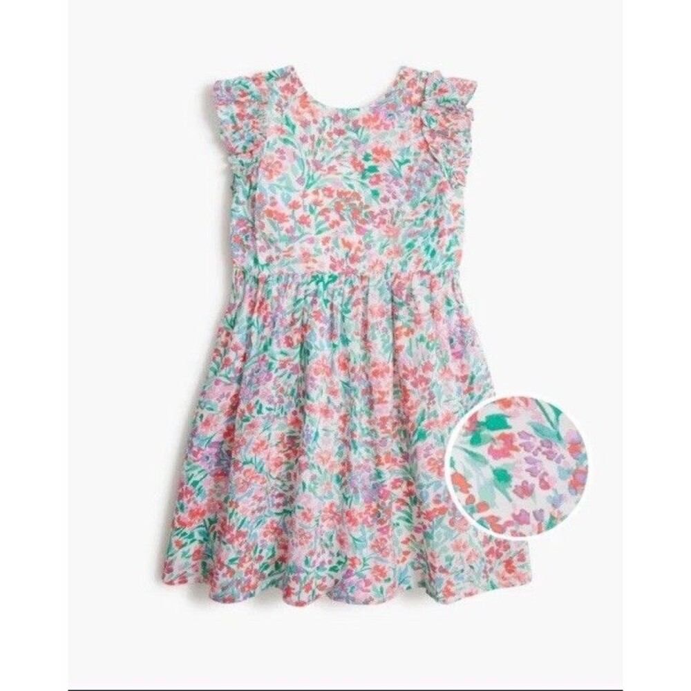 Crewcuts Girls Watercolor Floral Flutter Sleeve Bow Back Dress Size 3